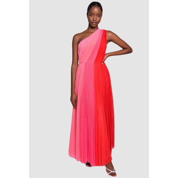 Anthropologie HUTCH Tarina Maxi Gown 2 One Shoulder Dress Pleat Tulle Colorblock - Picture 3 of 10